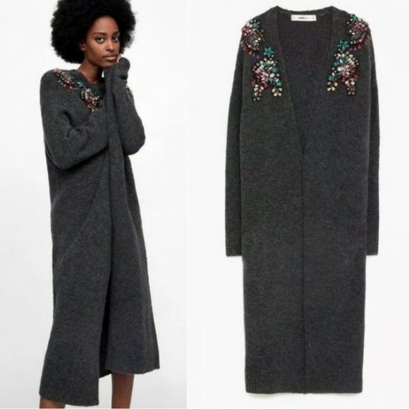 Zara Sweaters - Zara Embelished Limited Edition floor length Cardigan Sweater, Oversized sz S